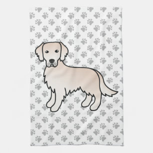 English Cream Golden Retriever Cartoon Dog & Paws Kitchen Towel