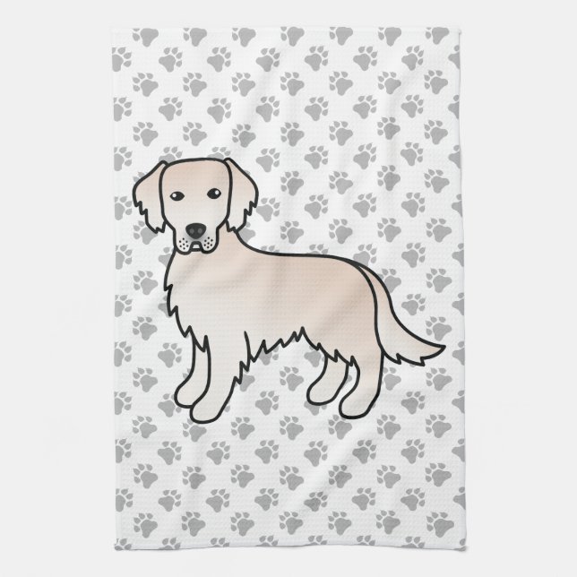 English Cream Golden Retriever Cartoon Dog & Paws Kitchen Towel (Vertical)
