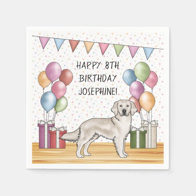 English Cream Golden Retriever Colourful Birthday Napkin (Front)
