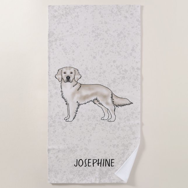English Cream Golden Retriever Dog Custom Name Beach Towel (Front)