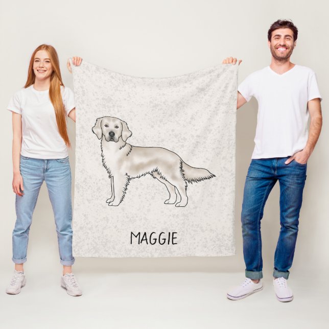 English Cream Golden Retriever Dog Custom Name Fleece Blanket (In Situ)