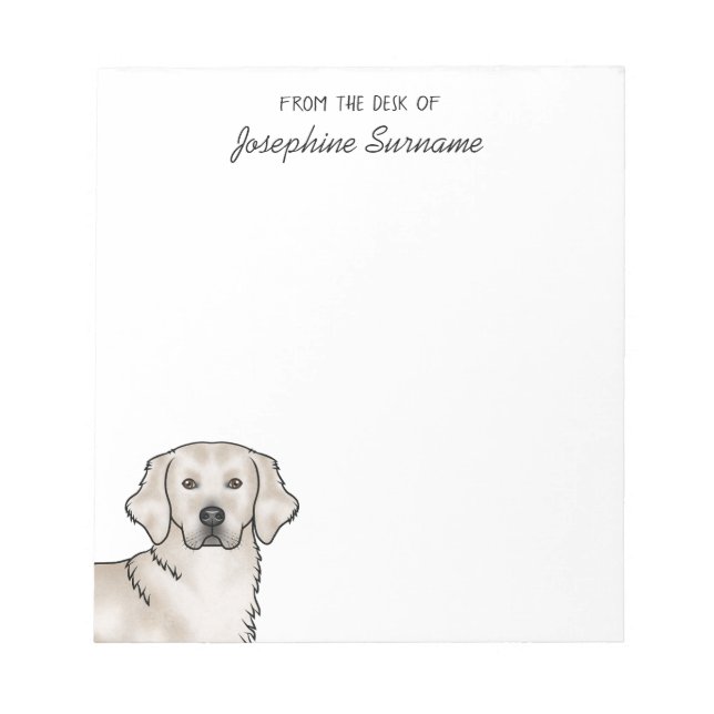 English Cream Golden Retriever Dog Custom Name Notepad (Front)