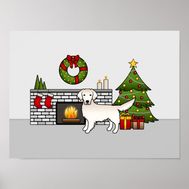 English Cream Golden Retriever In A Christmas Room Poster (Front)