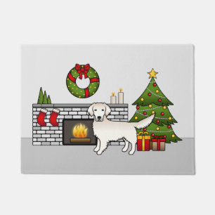 English Cream Golden Retriever In A Festive Room Doormat