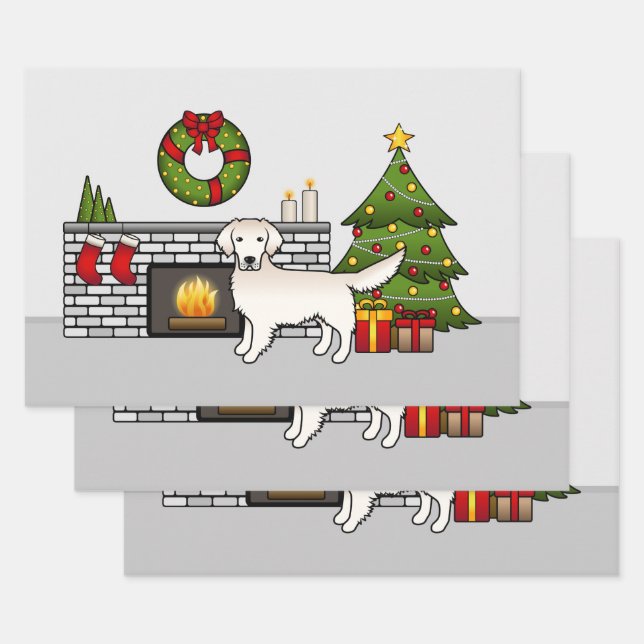 English Cream Golden Retriever In A Festive Room Wrapping Paper Sheet (Set)