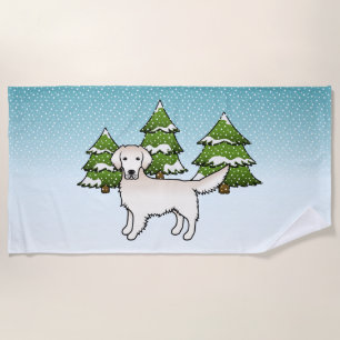 English Cream Golden Retriever In Winter & Trees Beach Towel