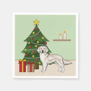 English Cream Golden Retriever With Christmas Tree Napkin