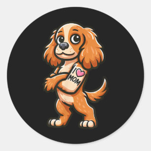 English Er Spaniel I Love Mom Funny Dog Tattoo  Classic Round Sticker