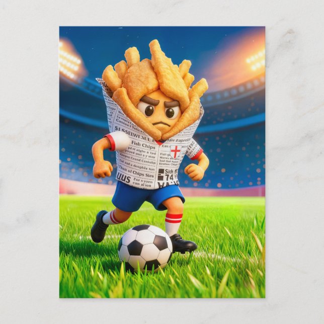 English fish and chips soccer player character postcard (Front)