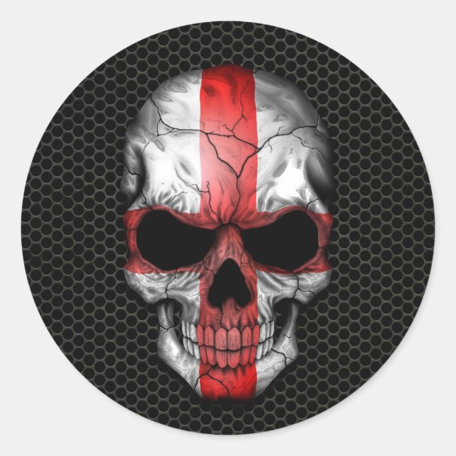 English Flag Skull on Steel Mesh Graphic Classic Round Sticker (Front)