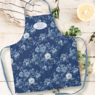 English Floral Garden Blue and White Grandmother Apron