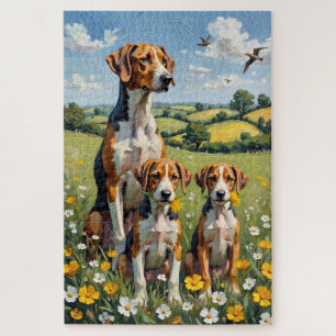 English Foxhound Buttercup Meadow Art Jigsaw Puzzle