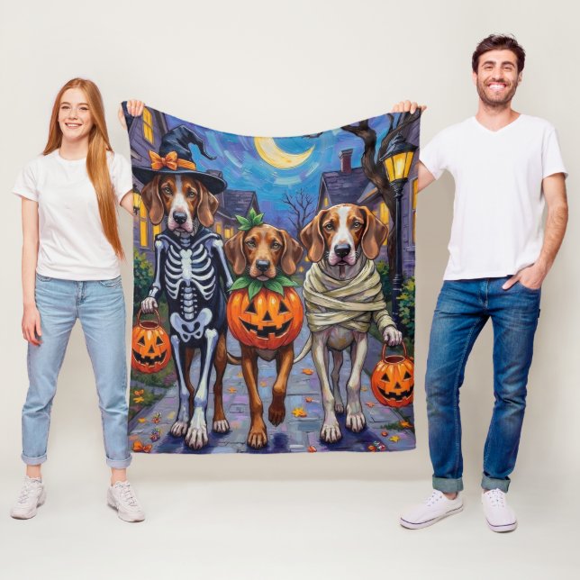 English Foxhound Dogs Trick-or-Treating Halloween  Fleece Blanket (In Situ)