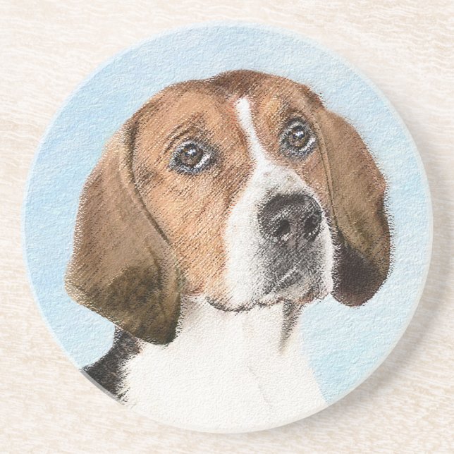 English Foxhound Painting - Cute Original Dog Art Coaster (Front)