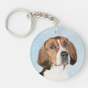 English Foxhound Painting - Cute Original Dog Art Keychain