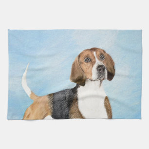English Foxhound Painting - Cute Original Dog Art Kitchen Towel