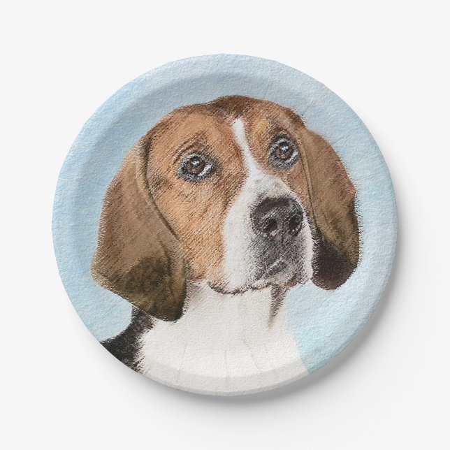 English Foxhound Painting - Cute Original Dog Art Paper Plate (Front)