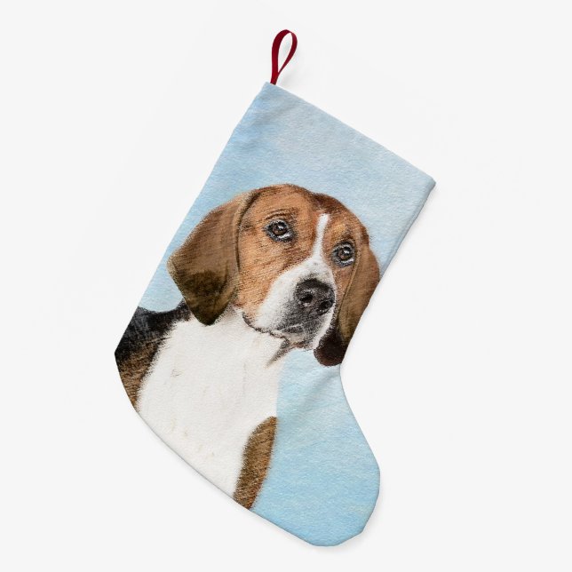 English Foxhound Painting - Cute Original Dog Art Small Christmas Stocking (Front (Hanging))