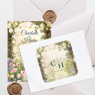 English Garden Arbor Floral Wedding Envelope Square Sticker