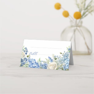 English Garden Blue Hydrangea White Roses Table Place Card