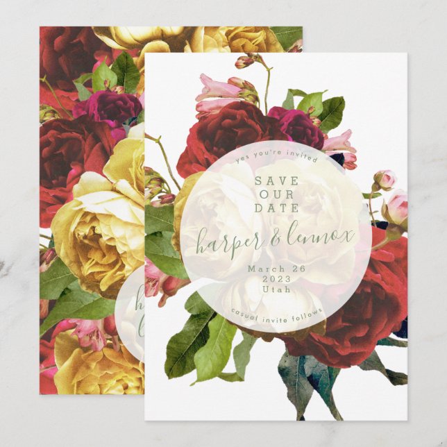 English Garden Boho Roses Circle Save The Date (Front/Back)
