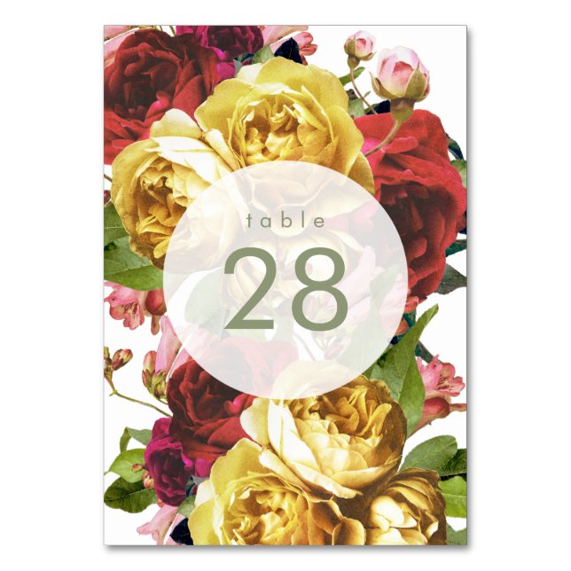 English Garden Boho Roses Wedding Table Numbers (Front)