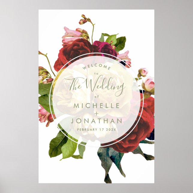 English Garden Botanical Roses Wedding Welcome Pos Poster (Front)