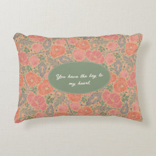 English Garden Chintz Poppies Key to my Heart Accent Pillow