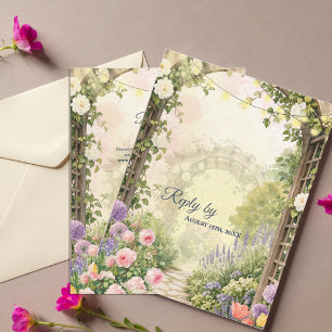 English Garden Floral Arbor QR Code Wedding RSVP Card