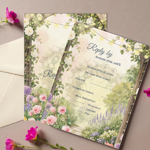 English Garden Floral Arbor Wedding Reply By RSVP Card