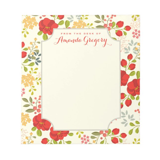 English Garden Floral Personalized Desk Notepad (Front)