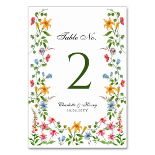 English Garden floral wedding Table Number