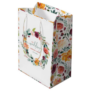 English Garden Flowers Wreath Custom Wedding Text Medium Gift Bag