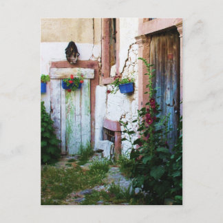 English Garden Hollyhocks and Flowers Postcard