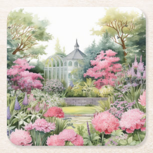 English Garden Landscape Square Paper Coaster