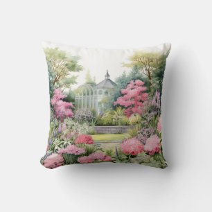 English Garden Landscape Throw Pillow