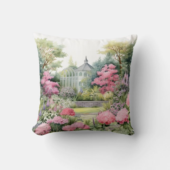 English Garden Landscape Throw Pillow (Front)