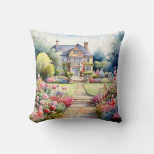 English Garden Landscape Throw Pillow
