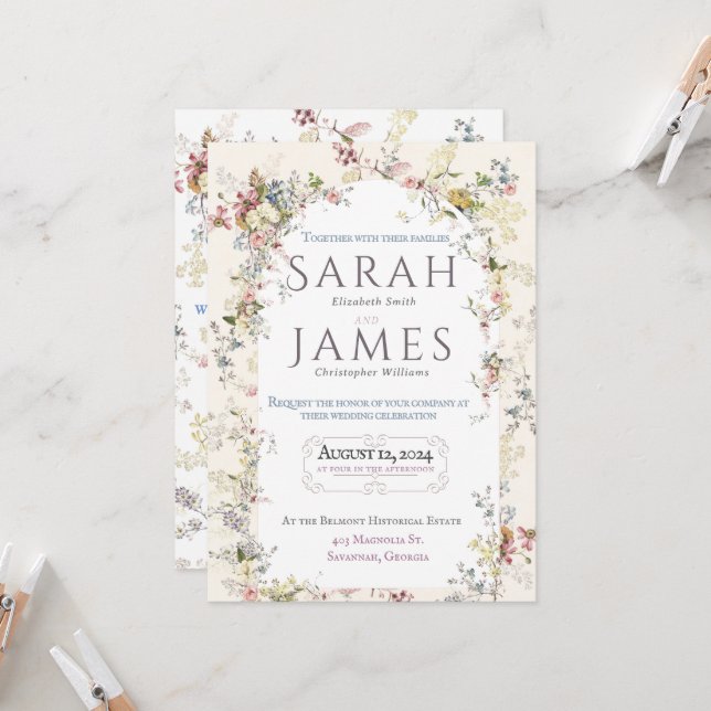 English Garden Party Wedding Invitation  (Front/Back In Situ)