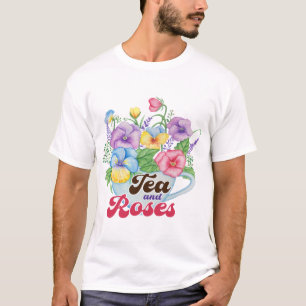 English Garden Style Tea And Roses Floral Art T-Shirt