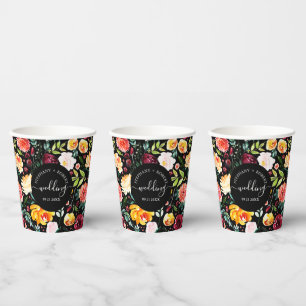 English Garden Summer Flowers Custom Wedding Text Paper Cups
