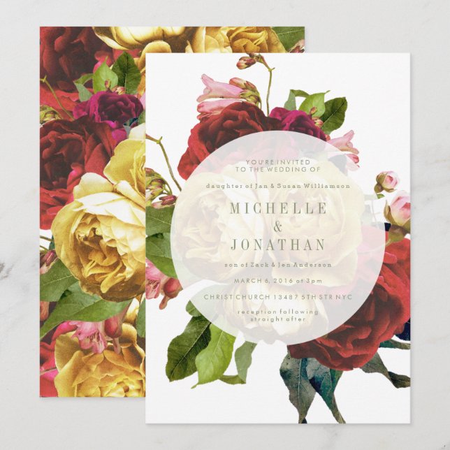 English Garden Vintage Bohemian boho Roses Invitation (Front/Back)