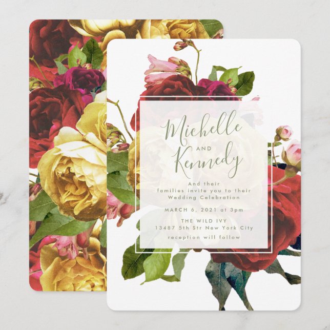English Garden Vintage Roses Wedding Invitation (Front/Back)