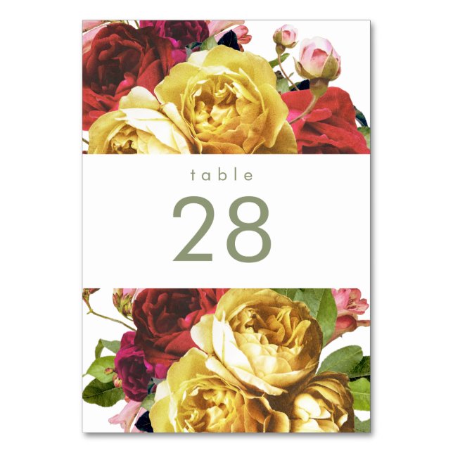 English Garden Vintage Roses Wedding Table Numbers (Front)
