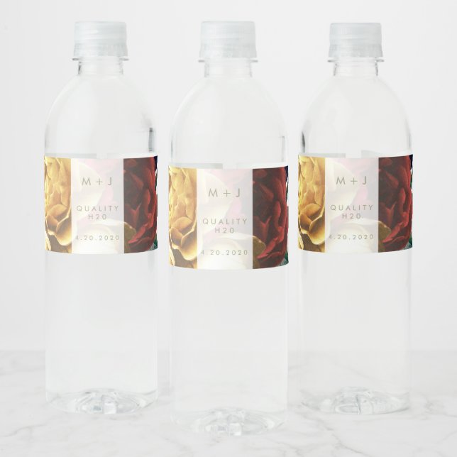 English Garden Vintage Roses Wedding Water Bottle Label (Bottles)