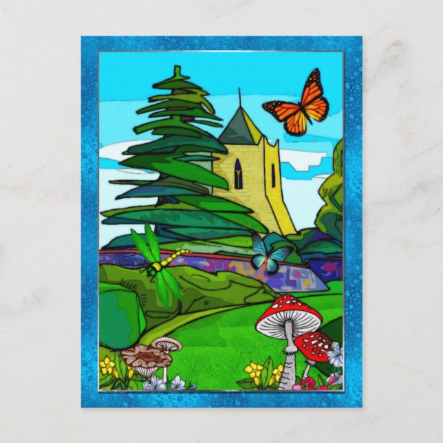 English Garden Whimsical Folk Art Postcard (Front)