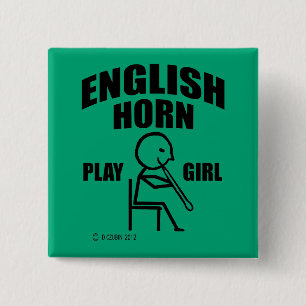 English Horn Play Girl 2 Inch Square Button