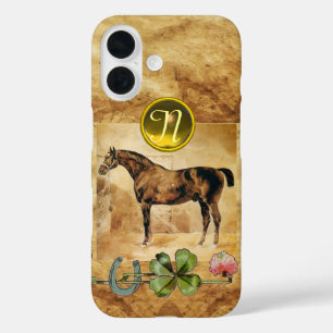 ENGLISH HORSE,HORSESHOE,CLOVER Monogram Parchment iPhone 16 Case