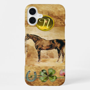ENGLISH HORSE,HORSESHOE,CLOVER Monogram Parchment iPhone 16 Plus Case