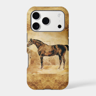 ENGLISH HORSE IN STABLE BROWN PARCHMENT MONOGRAM